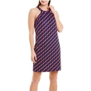 Trina Turk Black Blue Purple Geometric Halter Shift Mini Dress Size S EUC